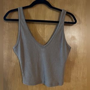 Tan ribbed cropped tank